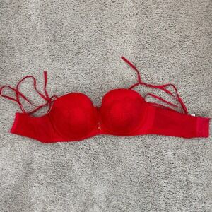 Cacique Bra 40F Red Lace Boost Strapless Balconette Convertible Straps